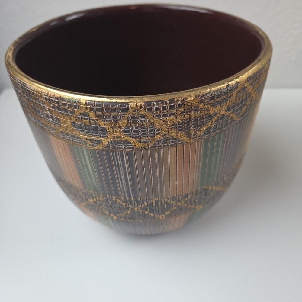 VTG Bitossi Seta Italian Ceramic Planter Pot Earthy Hues 5.75" Tall x 6.5" Wide - Picture 10 of 16